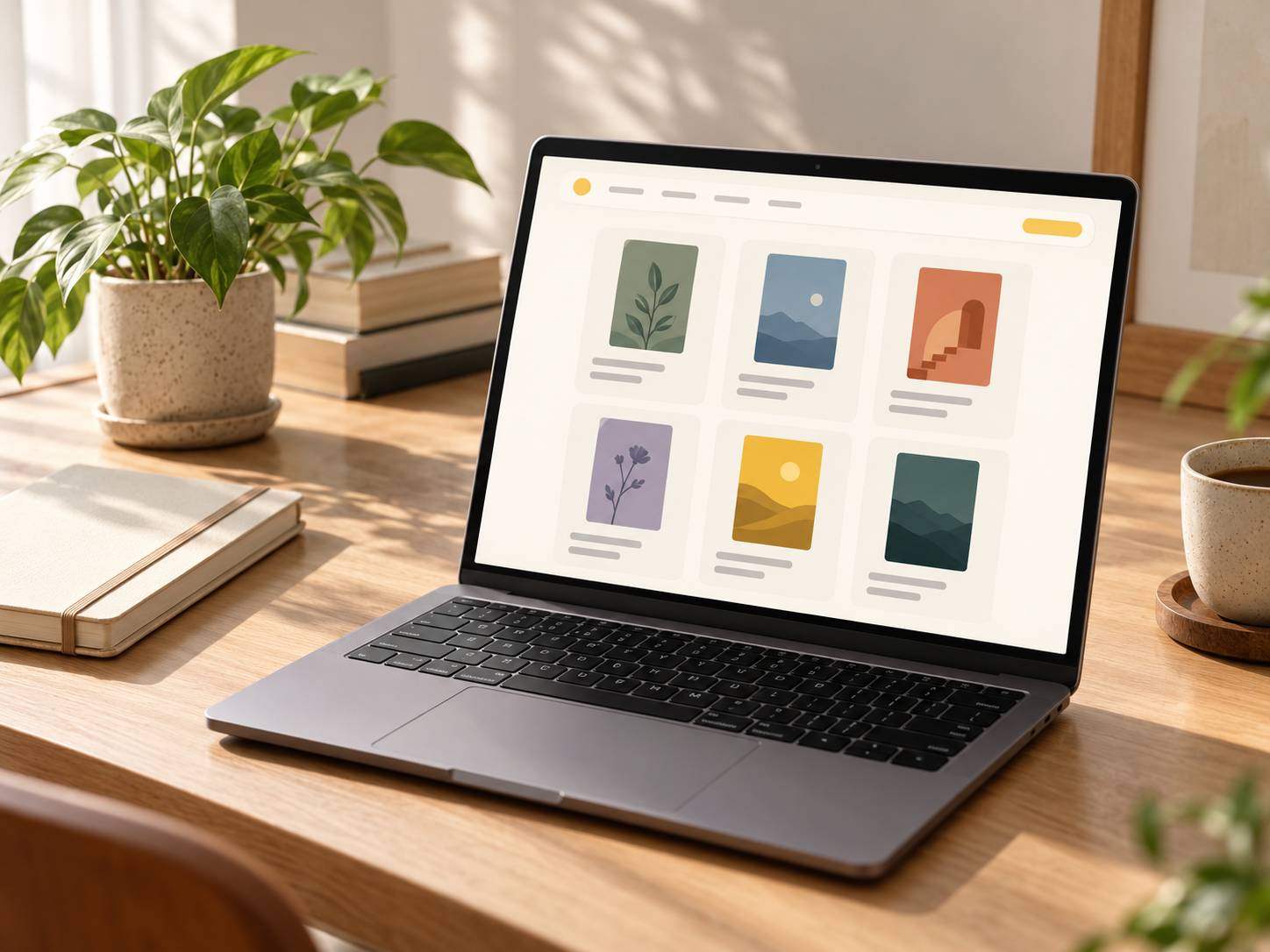 Laptop di meja kerja menampilkan pustaka kit di Ruang Esenkit